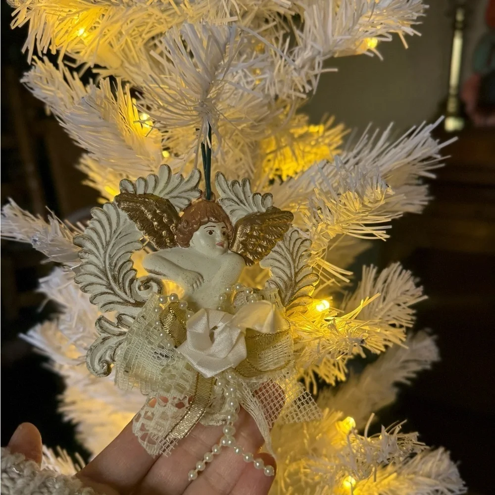 Rare 1971 Gold Angel Cherub Victorian Edwardian Christmas Ornaments